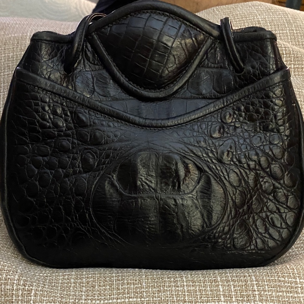 Jo Ann Page Black leather Crocodile-Embossed Women's Bag(Vintage)
